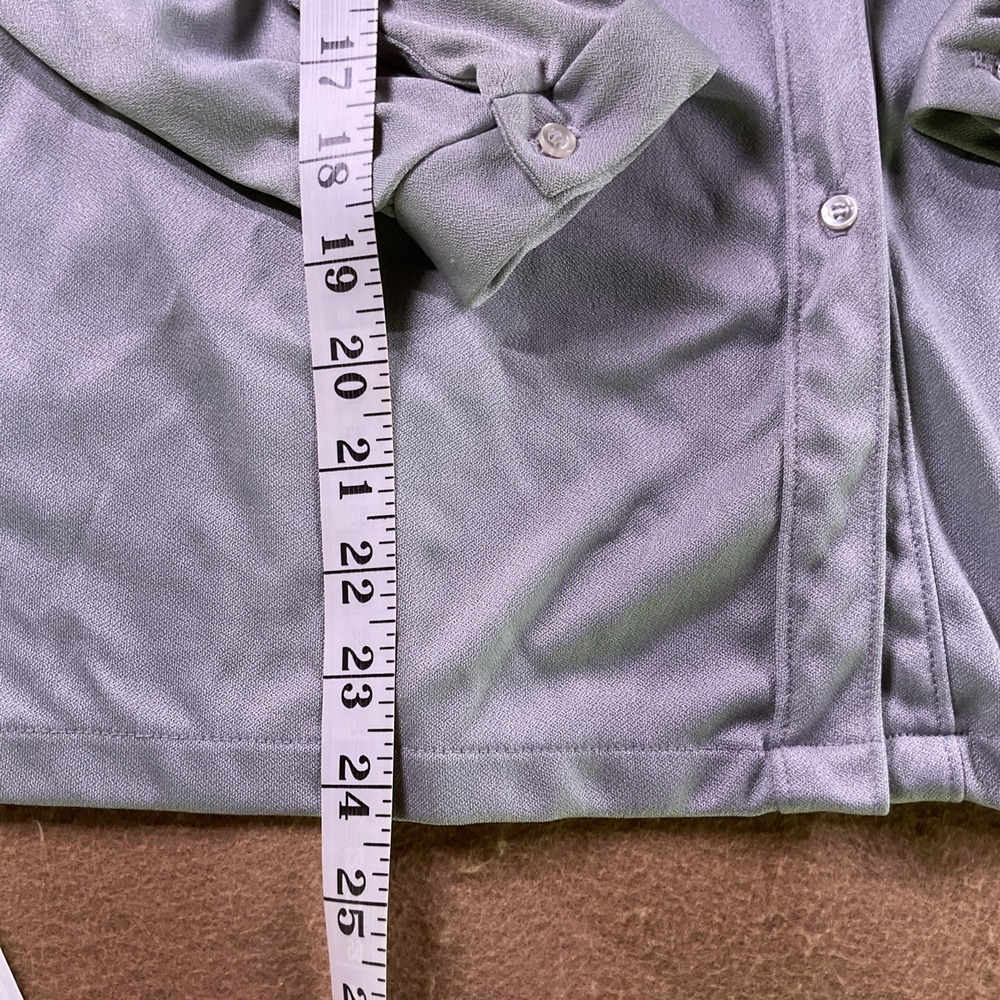 Vintage Sears Qiana Nylon Ruffle Front Blouse Grey Long Sleeve Button Down Sz 14 - Picture 4 of 10
